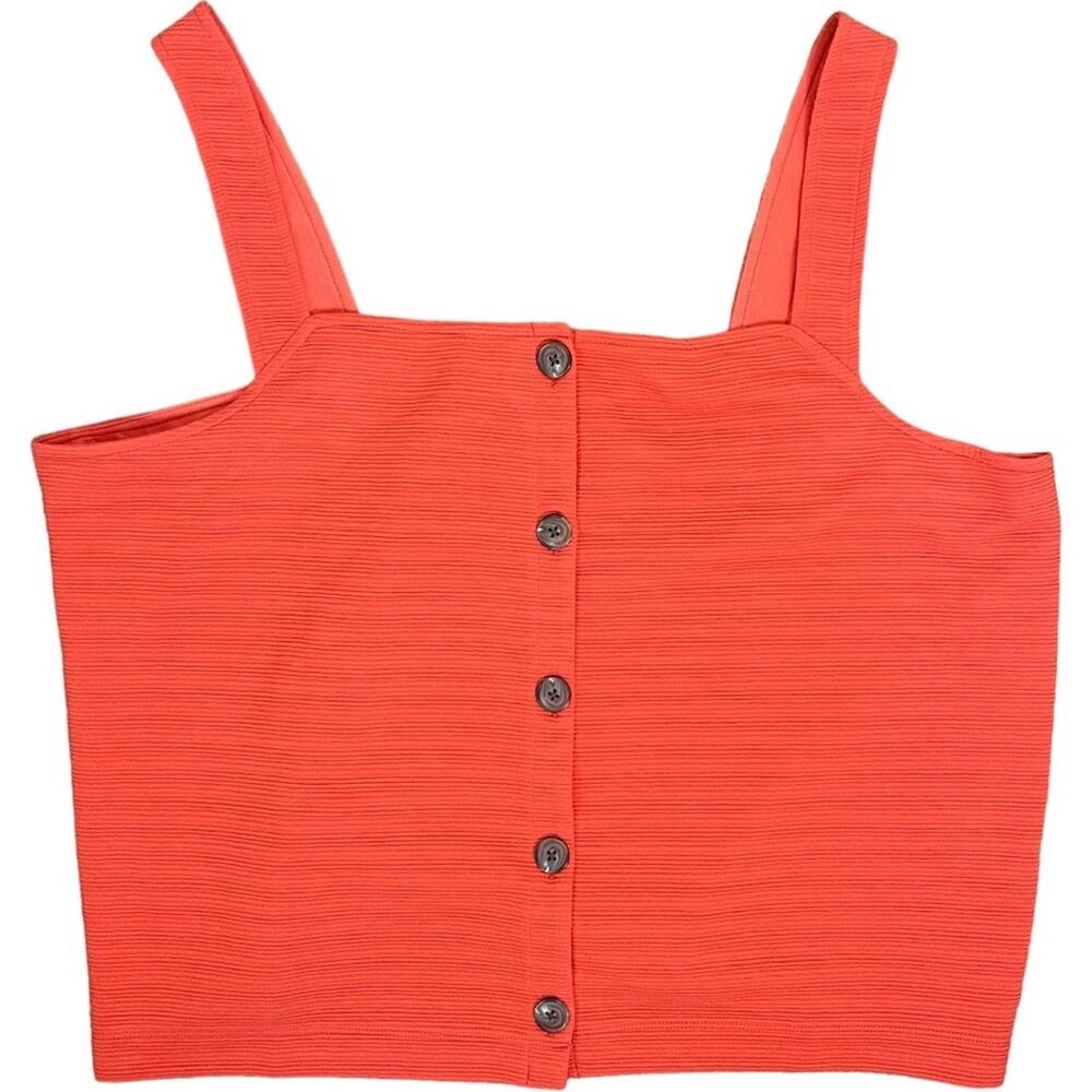 J Crew orange ribbed button stretchy tank preppy top 2X